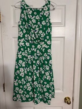 Lands End Green Floral Sleeveless Fit & Flare Dress